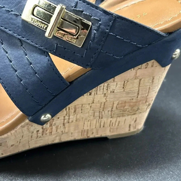 Tommy Hilfiger Wedge Women’s 10 M Blue Strap 4.5” Heel Cork Slip On - Picture 4 of 8